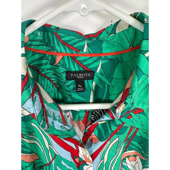 Talbots Jungle Tiger Blouse Top Button Up Womens Medium Petite MP Colorful - Picture 10 of 10